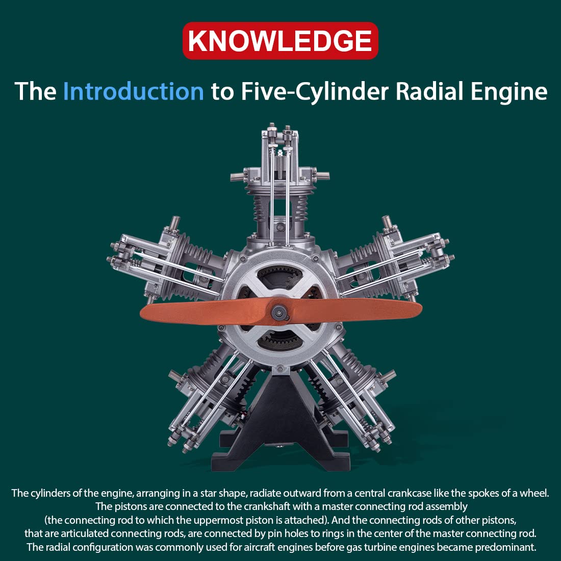 XMBRICDIYY Five-Cylinder Radial Engine Kits That Runs, 1:6 Aircraft Engine Simulation Electric Model Metal Machinery，Metal Mechanical Engine Model Physics Kit for Adults