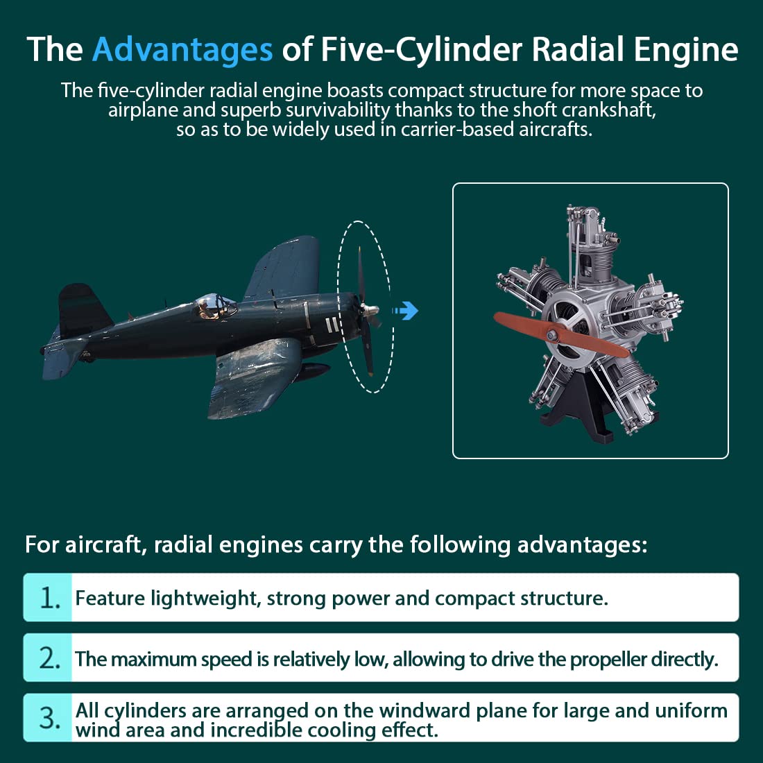 YounggDiy 230+pcs/Set 1:6 Five-Cylinder Radial Engine Aircraft Engine Simulation Electric Model Metal Machinery DIY Assembly Kit Science Education Educational Toys Gift Ornaments