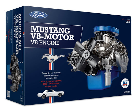 Franzis 1965 Ford Mustang K-Code 289 V8 Engine Model Kit with Collector's Book - Updated 2023 Version