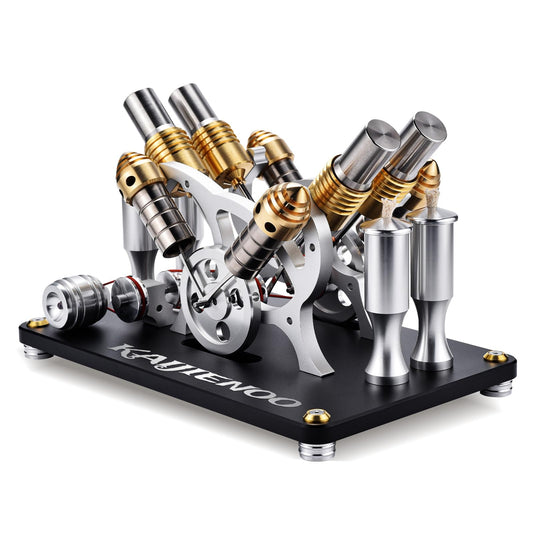 4-Cylinder Stirling Engine Model Kit with Generator,Ready-to-Start Full Metal Kit,Stainless Steel Heating Tube & Copper Head,Precision CNC Parts,for Physics Demo & Engineering Collection